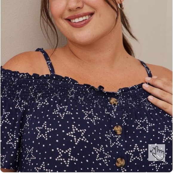 NWT! TORRID navy star print off shoulder top, 2X. - Picture 5 of 10